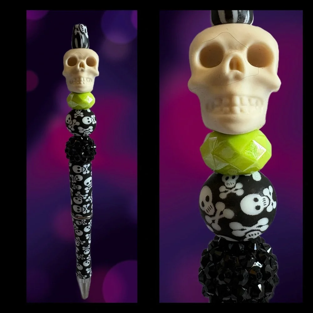 Skull and Crossbones Custom Beaded Ink Writing Pen